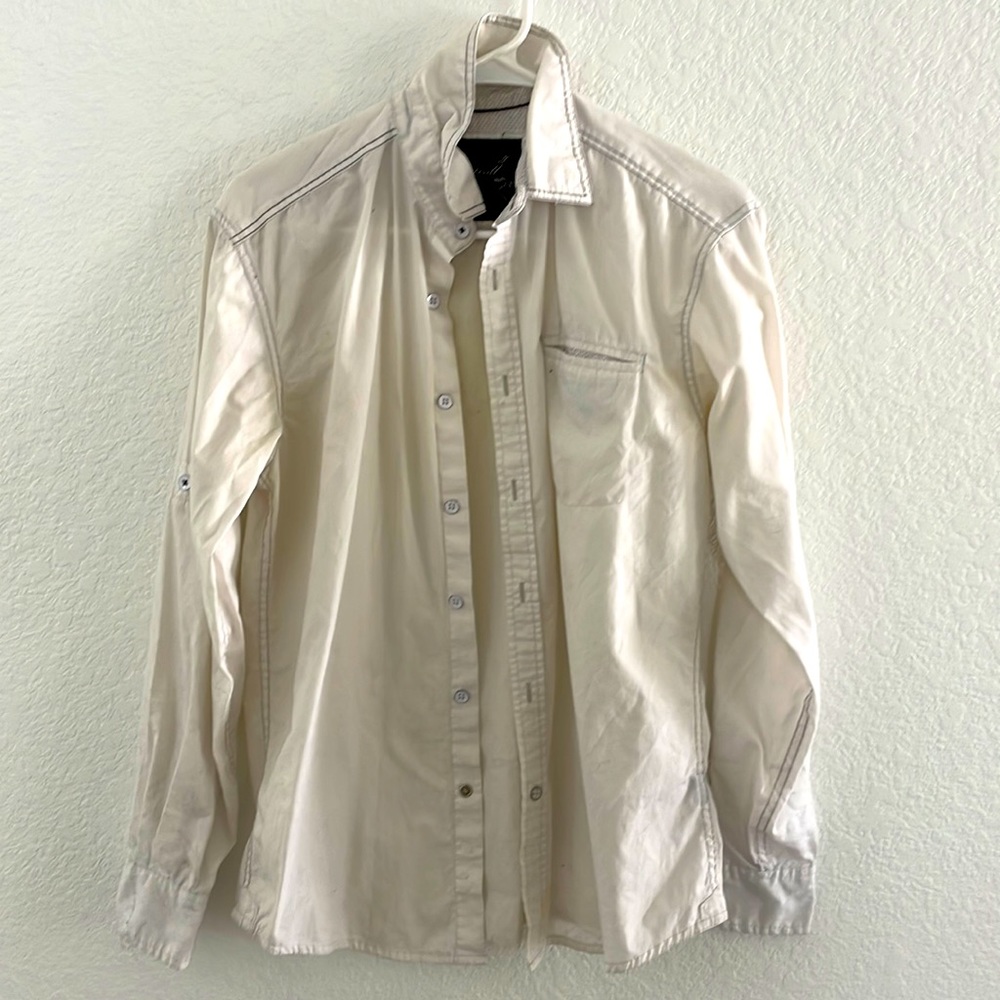 men’s white button up long-sleeve shirt!
